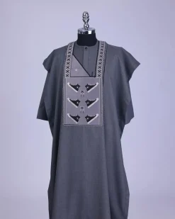 An Iron Grey, stepping all stars metallic wire embroidery details agbada