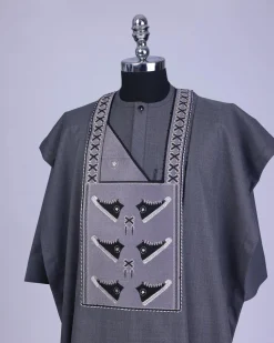 An Iron Grey, stepping all stars metallic wire embroidery details agbada