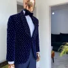 An Italian blue velvet tuxedo suit with silver Swarovski stone details