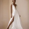 An Ivory Mikado Satin Ball Dress/Gown With Swarovski embellished V-Neckline