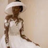 An Ivory Top Patterned Long Sleeve Tulle Wedding gown/dress