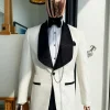 An Ivory White, Black Lapel Floral Pattern Shawl Lapel Tuxedo Suit
