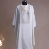 An Ivory white, chinoiserie chic pagoda with layers metallic wire embroidery details agbada