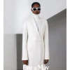 An Ivory White, Closed Notch Double-Breasted Suit