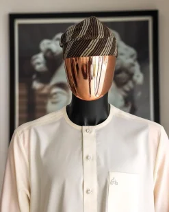 An Ivory white front flap with silver Swarovski button details, long-sleeve African senator kaftan native