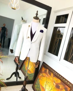 An Ivory “White Ivorian” Shawl Lapel tuxedo Suit