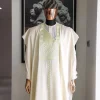 An Ivory White, Jakan And Lines Embroidery Details Agbada, 3/4 Sleeve Kaftan, And Sokoto