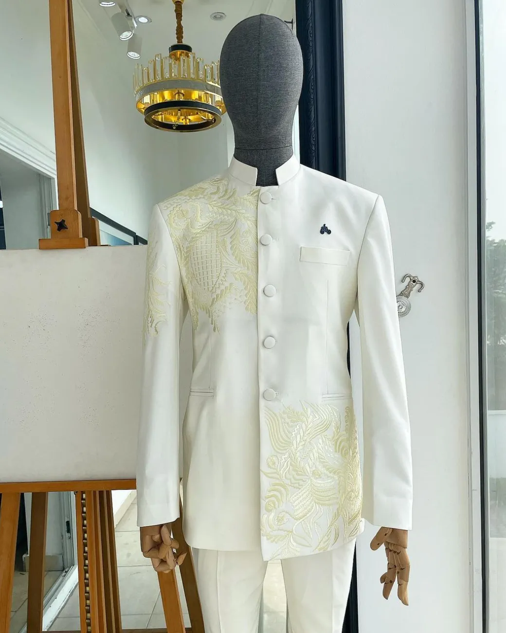An Ivory White, Long Sleeve Safari Suit