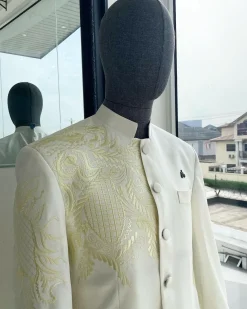 An Ivory White, Long Sleeve Safari Suit