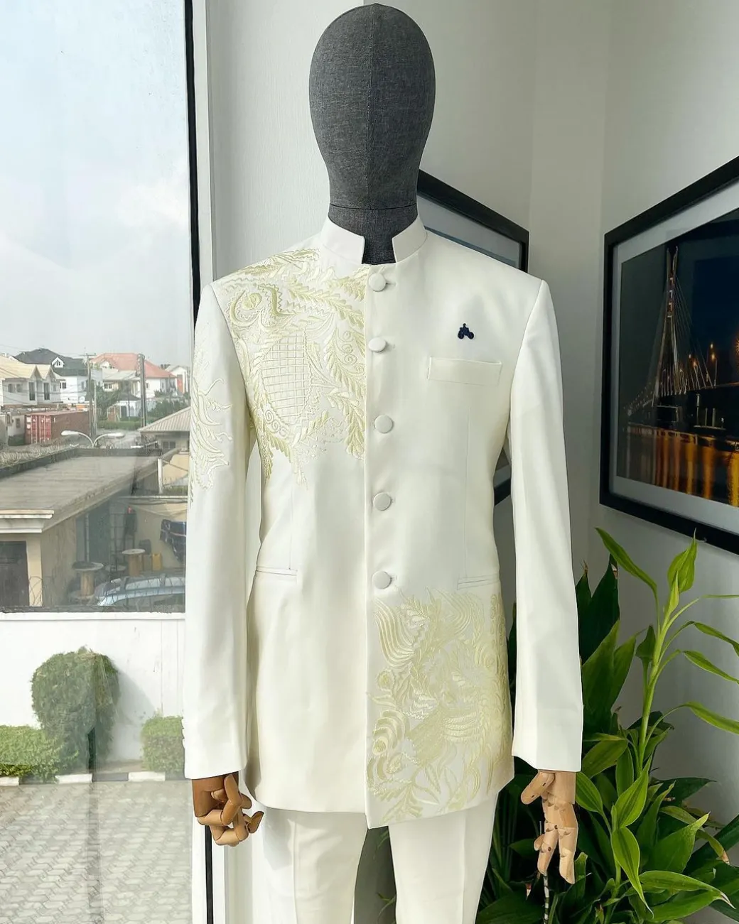 An Ivory White, Long Sleeve Safari Suit