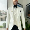 An Ivory White, Peak Lapel Seamless Geometric Patterns Jacquard Suit