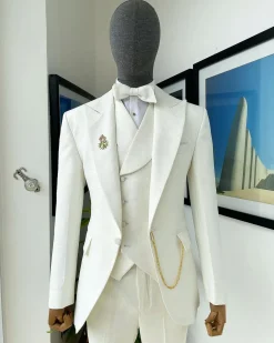 An Ivory white, Peak Lapel, Seamless Geometric Patterns Jacquard Suit