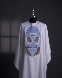 An Ivory White, “Planet Of Apes” Embroidery Agbada