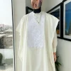An Ivory white precision 3D imagery embroidery agbada