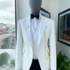 An Ivory white reloaded “celestial” teardrop pattern jacquard hand-picked peak lapel tuxedo Suit
