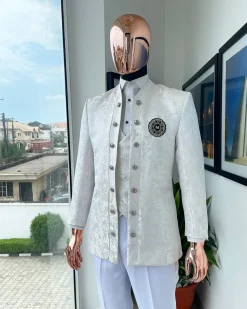 An Ivory white reloaded “stratosphere” dispersed pattern jacquard Suit.