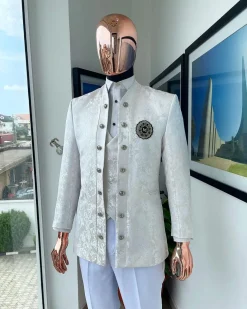 An Ivory white reloaded “stratosphere” dispersed pattern jacquard Suit.