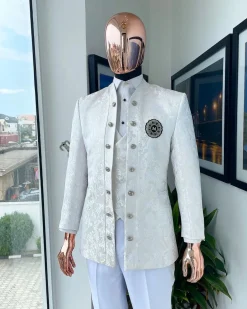An Ivory white reloaded “stratosphere” dispersed pattern jacquard Suit.