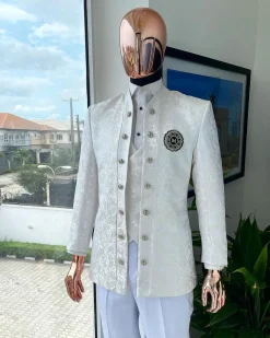 An Ivory white reloaded “stratosphere” dispersed pattern jacquard Suit.