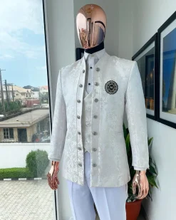An Ivory white reloaded “stratosphere” dispersed pattern jacquard Suit.