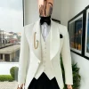 An Ivory White, Shawl Lapel “Maze” Line Intersection Japanese Patterned Jacquard Suit