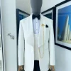 An Ivory white shawl lapel floral jacquard tuxedo suit