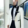 An Ivory white shawl lapel floral jacquard tuxedo suit