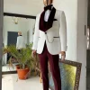 An Ivory white Square pattern shawl lapel Jacquard tuxedo suit