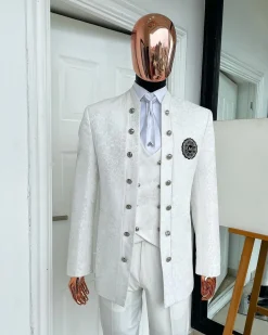An Ivory white “stratosphere” dispersed pattern jacquard Suit