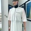 An Ivory white, Swarovski Clear Crystal Trim bling flap and pocket detailing, African traditional senator kaftan native.