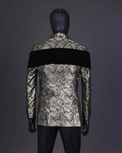 An “Octopus” Charcoal Black And Gold Splash, Peak Lapel Tuxedo Suit