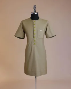 An Olive green, Circle pattern embroidery, 3/4 sleeve African senator kaftan native.