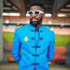 An Olympic blue mandarin floral safari suit
