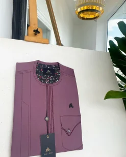 An Opera Mauve, Stripe lines front flap, Curved Pocket details African traditional senator kaftan native.