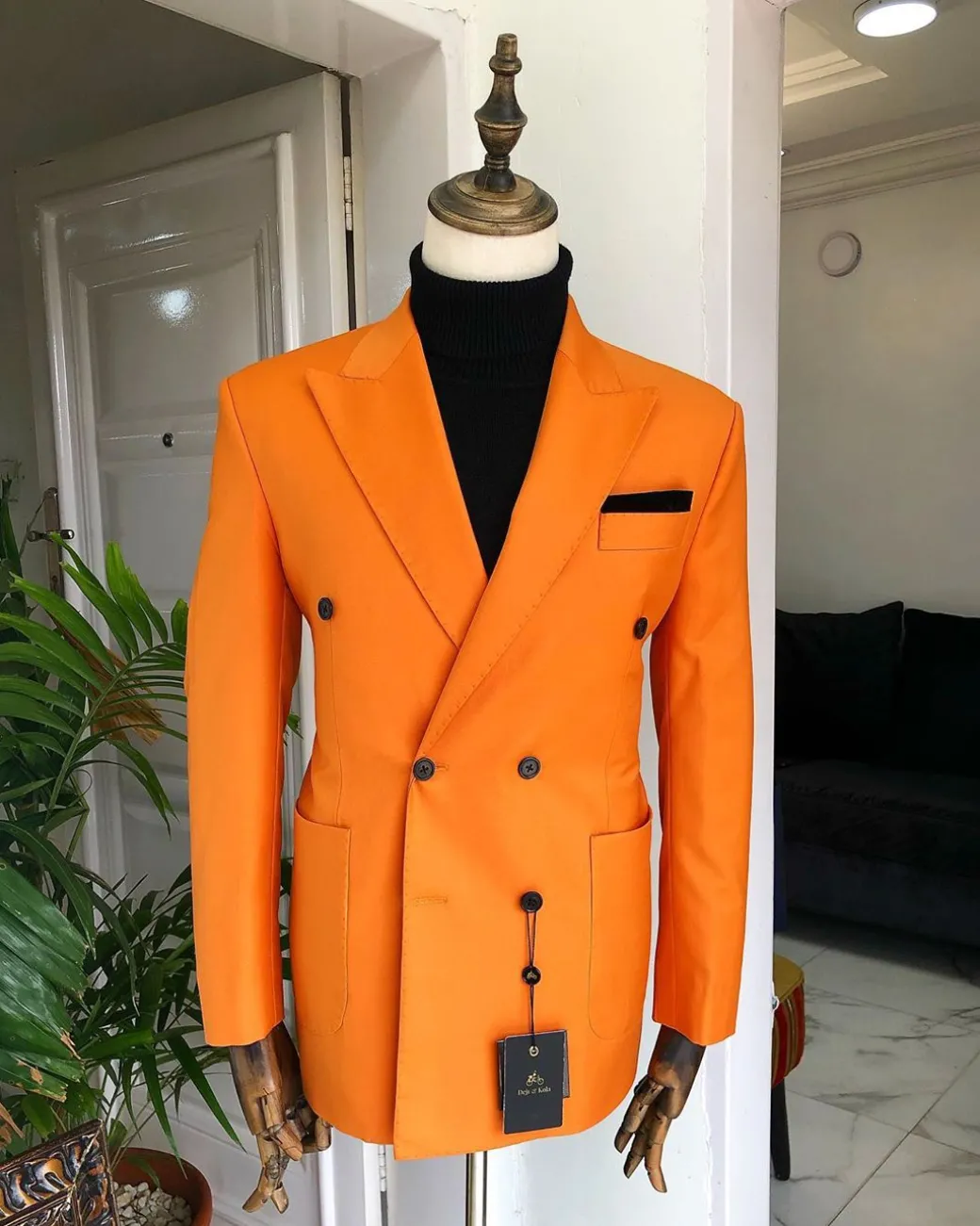 An “Orange” Peak Lapel, Hand knitted, double-breasted Peak Lapel suit