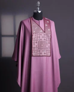 An Orchid Purple, “Egyptian Architecture” Embroidery Details Agbada