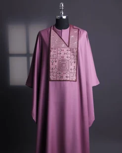 An Orchid Purple, “Egyptian Architecture” Embroidery Details Agbada