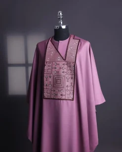 An Orchid Purple, “Egyptian Architecture” Embroidery Details Agbada
