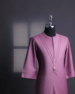 An orchid purple, pleated triangle with buckle intersection, 3/4 sleeve African senator kaftan native.