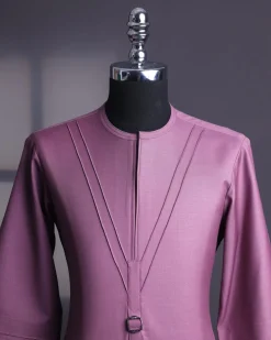 An orchid purple, pleated triangle with buckle intersection, 3/4 sleeve African senator kaftan native.