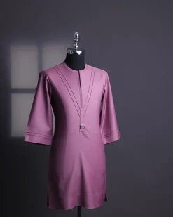 An orchid purple, pleated triangle with buckle intersection, 3/4 sleeve African senator kaftan native.