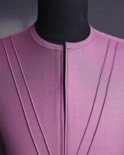 An orchid purple, pleated triangle with buckle intersection, 3/4 sleeve African senator kaftan native.