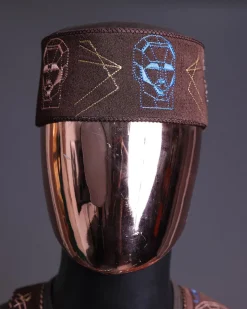 An Umber Brown, AI connected iron-man maze embroidery details Hat