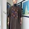 An Umber Brown, AI connected iron-man maze embroidery details agbada, mixed Swarovski buttons on 3/4 sleeve kaftan & sokoto