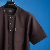 An Umber brown, Nobility fabric, front flap, short sleeve and gold details Swarovski button African senator kaftan native.
