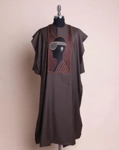 An Umber Brown, virtual reality (meta quest) user embroidery details agbada, 3/4 sleeve kaftan & sokoto