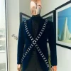 An “X” Midnight Blue, soaked velvet fabric, knitted, wide peak lapel tuxedo suit
