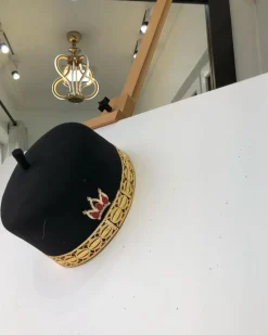 Black African Traditional Hat With Gold Adornment
