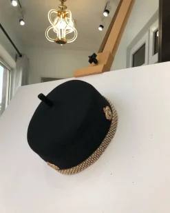Black African Traditional Hat With Gold Adornment