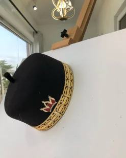 Black African Traditional Hat With Gold Adornment